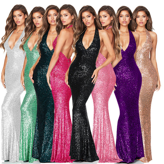 European And American Skirt Summer Women's Deep V Halter Backless Dress - Enfance-Heureuse