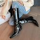 British Style Square Toe Mid-heel Thick Heel White Cowhide High Leg Boot Back Zipper - Enfance-Heureuse