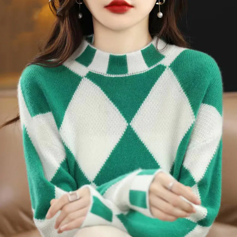 Suéter de cuello alto, camisa de fondo, nueva combinación de colores