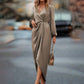 Women's Solid Color V-Neck Long Sleeve Dress With Elastic Cuffs & Asymmetrical Hem Draped Party Dress For Spring&Fall