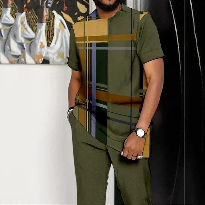 Men's Printed Color Block Pattern Sports Leisure Lining Suit - Enfance-Heureuse