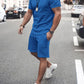 Men's Plus Size Round Neck Short Sleeve Top and Shorts Set - Enfance-Heureuse