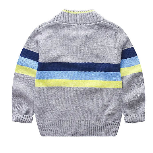 Round Neck Striped Color-block Zipper Sweater - Enfance-Heureuse