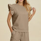 Double Take Full Size Texture Round Neck Ruffle Sleeve Top and Shorts Set - Enfance-Heureuse