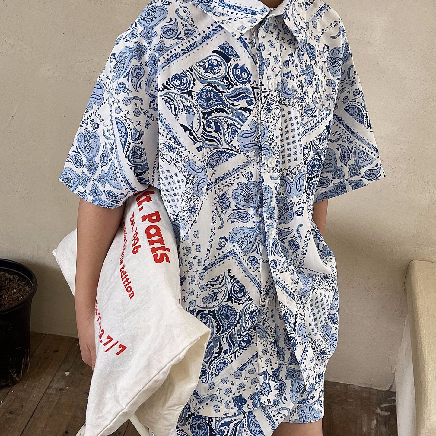 Printed Shirt Boys Vacation Style Chiffon Shirt Shorts Suit