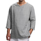 Loose Casual V-neck Top Cotton And Linen Long Sleeve Pullover Shirt Mens Clothing - Enfance-Heureuse