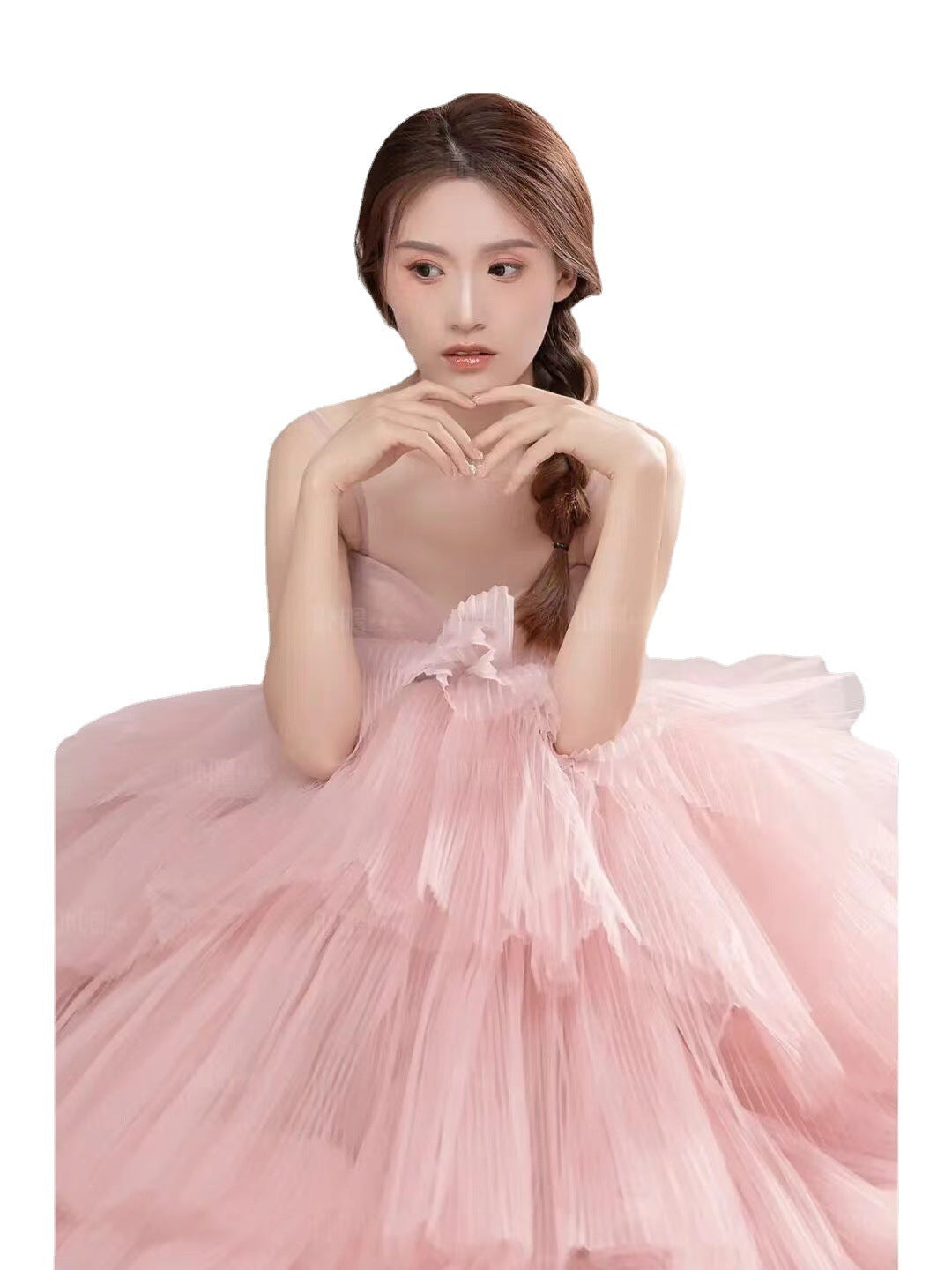 Elegant Girl's Wedding Photography Dress Pink White - Enfance-Heureuse