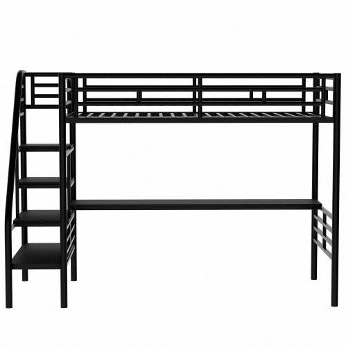 Metal Loft Bed Frame With Desk, No Box Spring Needed,Twin ,Black