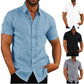 Men Short Sleeve Summer Solid Shirts Casual Loose Tops Tee - Enfance-Heureuse