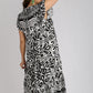 Umgee Full Size Two Tone Border Print Ruffle Cap Sleeve Midi Dress Plus Size
