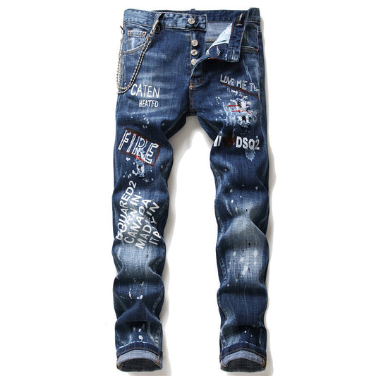 men jeans famous D2 Men slim jeans pants mens denim trousers zipper blue hole Pencil Pants - Enfance-Heureuse