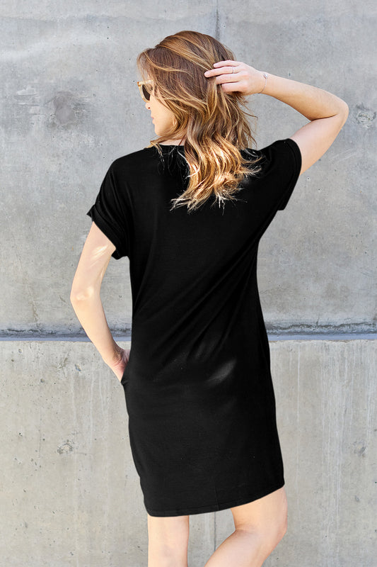 Basic Bae Bamboo Full Size Round Neck Short Sleeve Dress with Pockets - Enfance-Heureuse