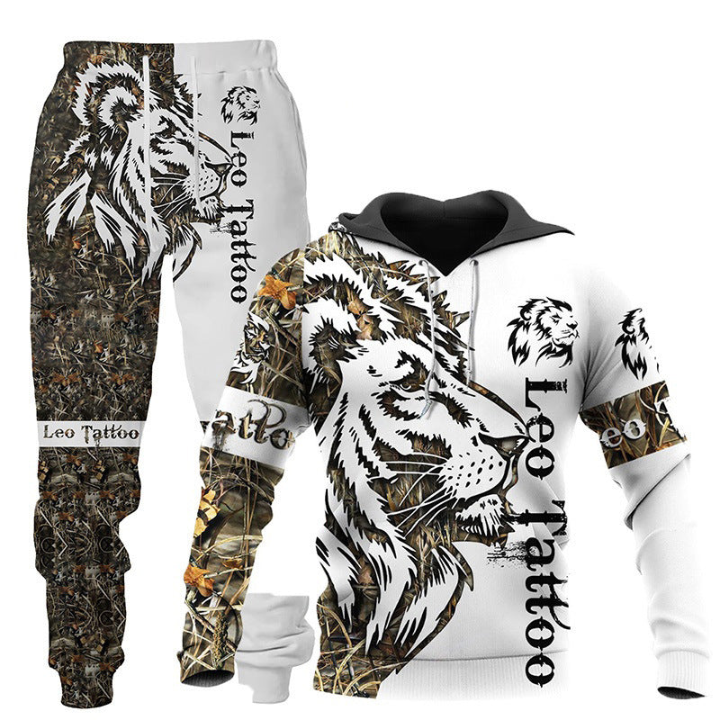3D Wolf Print Tracksuit Men Sportswear Hooded Sweatsuit Two Piece Outdoors Running Fitness Mens Clothing Jogging Set - Enfance-Heureuse