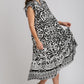 Umgee Full Size Two Tone Border Print Ruffle Cap Sleeve Midi Dress Plus Size - Enfance-Heureuse