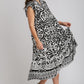 Umgee Full Size Two Tone Border Print Ruffle Cap Sleeve Midi Dress Plus Size