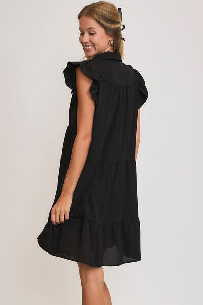 Umgee Full Size Johnny Collar Ruffle Cap Sleeve Tiered Dress Plus Size - Enfance-Heureuse