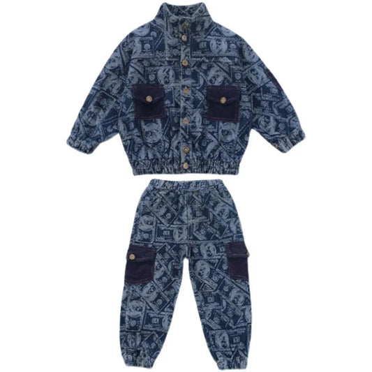 Fashion Simple Print Boy Denim Suit - Enfance-Heureuse