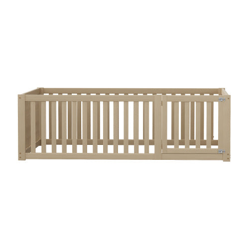 Kinderbett 140 X 200  Holzboden Bettrahmen Mit Zaun Und Tur  Holzfarbe