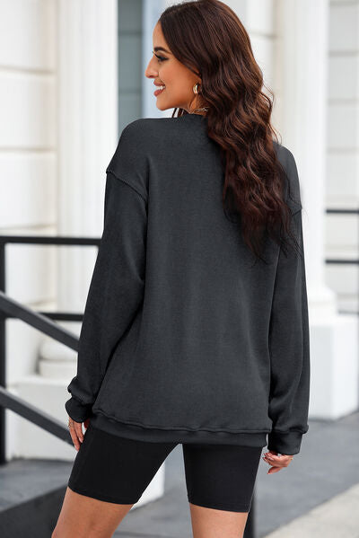 Heart Sequin Round Neck Sweatshirt - Enfance-Heureuse