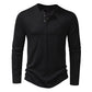 Mens Clothing Long Sleeve T-shirt Fashion Button Henry Collar Tops - Enfance-Heureuse