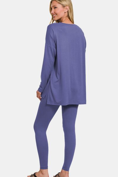 Ensemble haut et leggings Zenana en microfibre brossée pleine grandeur