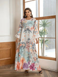 Elegant Floral Print Long Kaftan Dress - Enfance-Heureuse