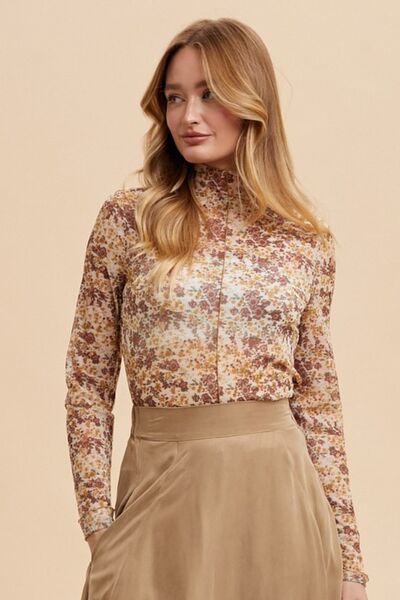 Annie Wear Floral Lettuce Hem Sheer Mesh Top - Enfance-Heureuse